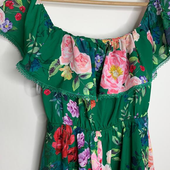 Marchesa Notte Emerald Roses Off Shoulder Mini Dress Womens 4 - Picture 6 of 16